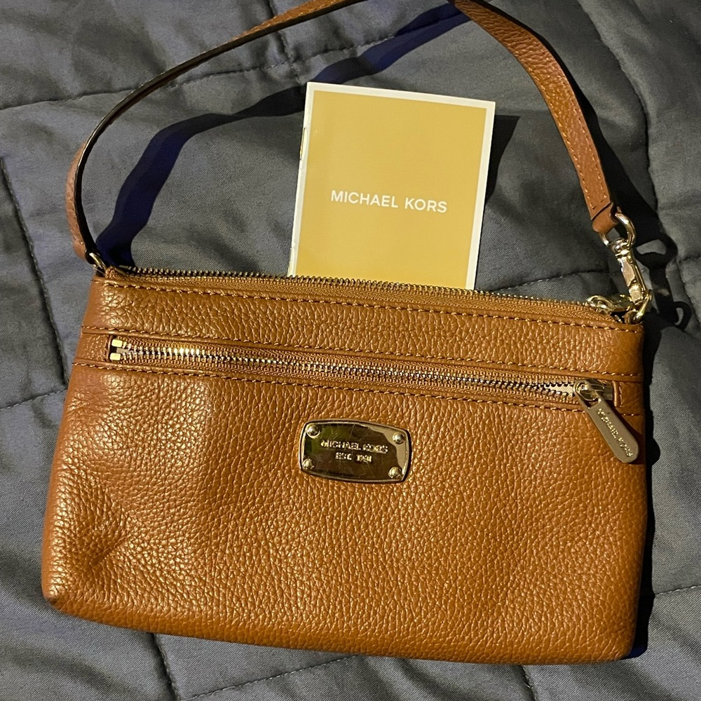 Michael Kors Brown Pebbled Leather Crossbody Wristlet